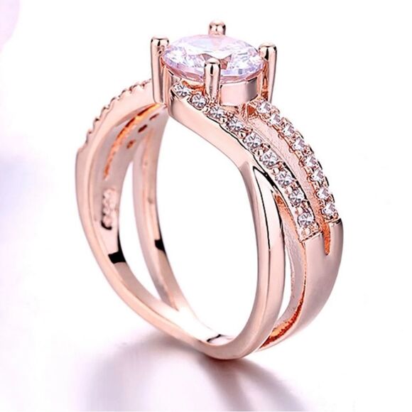 Ring 18K Rose Gold Diamond 5 7 - Picture 3 of 15